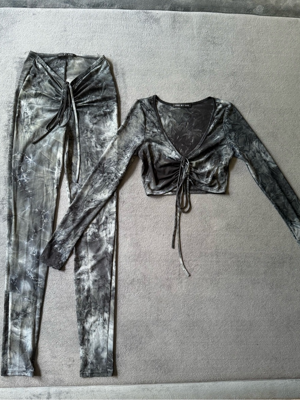 Tie-Dye Two-Piece Charcoal Gray Crop Top Cover Up Set
